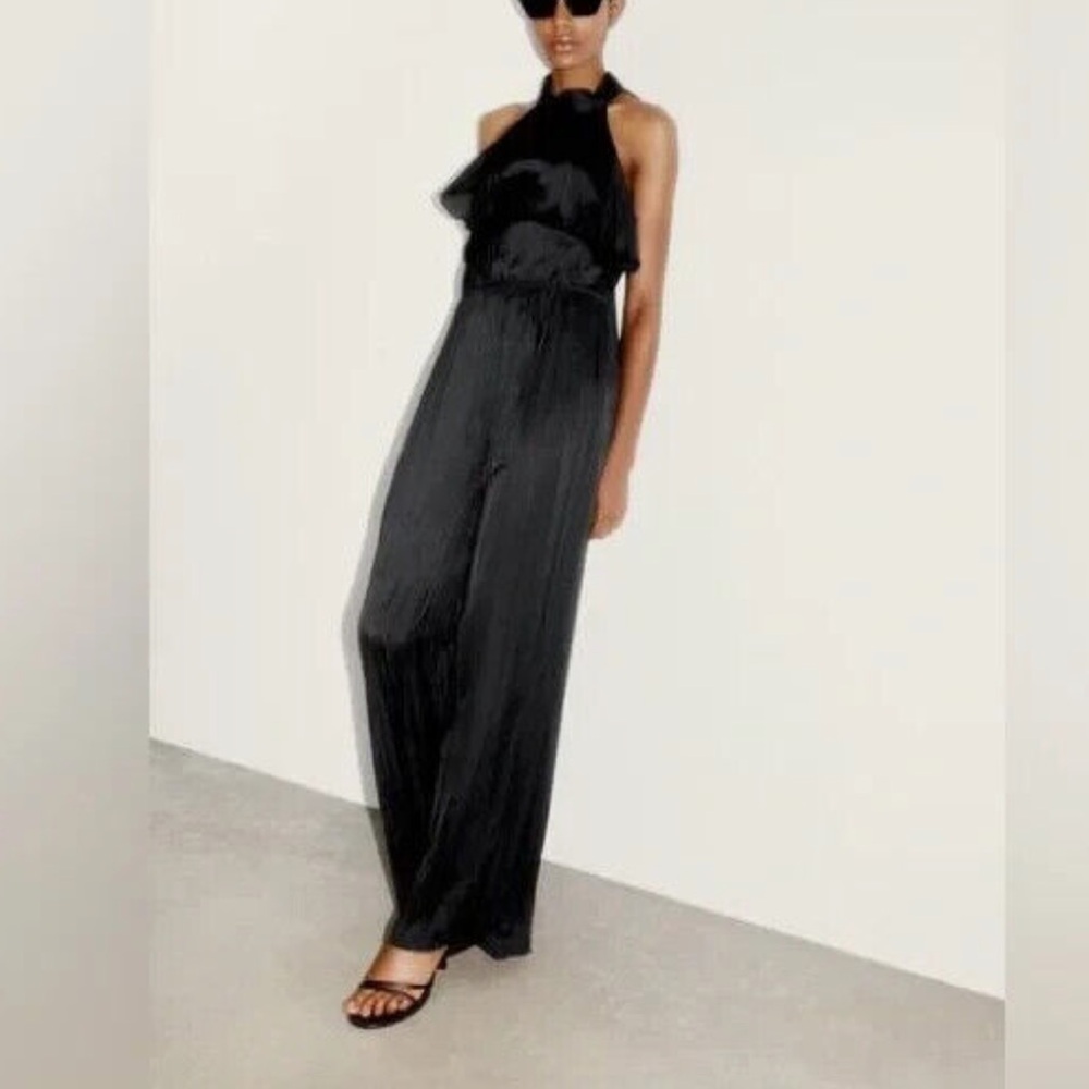 Zara Black Ruffle Halter Neck Jumpsuit